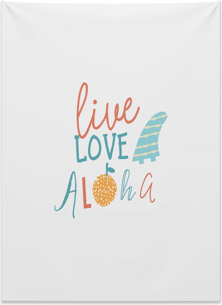 Abakuhaus Strand-Zitat Wandteppich, Live Love Aloha Fruit aus Weiches Mikrofaser Stoff Kein Verblassen Klare Farben Waschbar, 110 x 150 cm, Vermili...