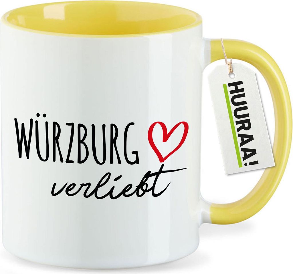 Huuraa Kaffeetasse Würzburg verliebt 330ml Gelb Keramik Kaffeebecher Geschenkidee