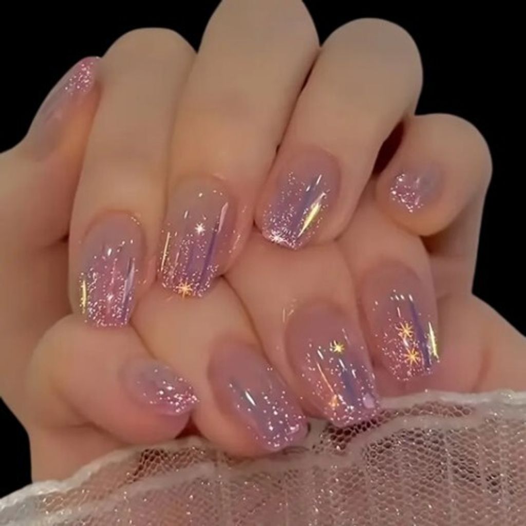 GKA Künstliche Fingernägel rosa Glitzer Farbverlauf 24p G18 zum Aufkleben press on Nails Klebepads mit Kleber und Nagelfeile Nägel Kunstnägel E...