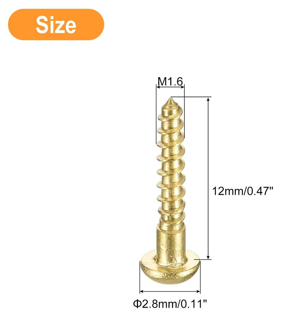 Holzschrauben M1.6 x 12mm Schlitz Rundkopf Messing Selbstschneidende Schraube Holzarbeitsschraube 40 Stš¹ck