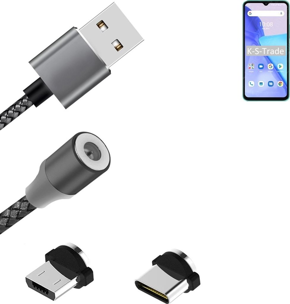 K-S-Trade Hochwertiges Magnet-Lade-kabel Sync-Kabel Daten-Kabel für UMIDIGI Power 5s mit USB-Typ-C-Anschluss und Micro-USB-Anschluss 2A bis zu