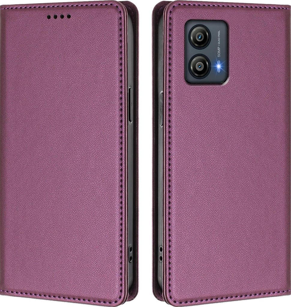 Handyhülle für Motorola Moto G53, Kunstleder Klapphülle Stoßfeste Magnetische Hülle mit Ständer Lila