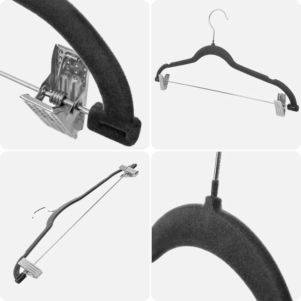 Cintres velours antidérapants avec pinces ajustables gris foncé x12 - 6