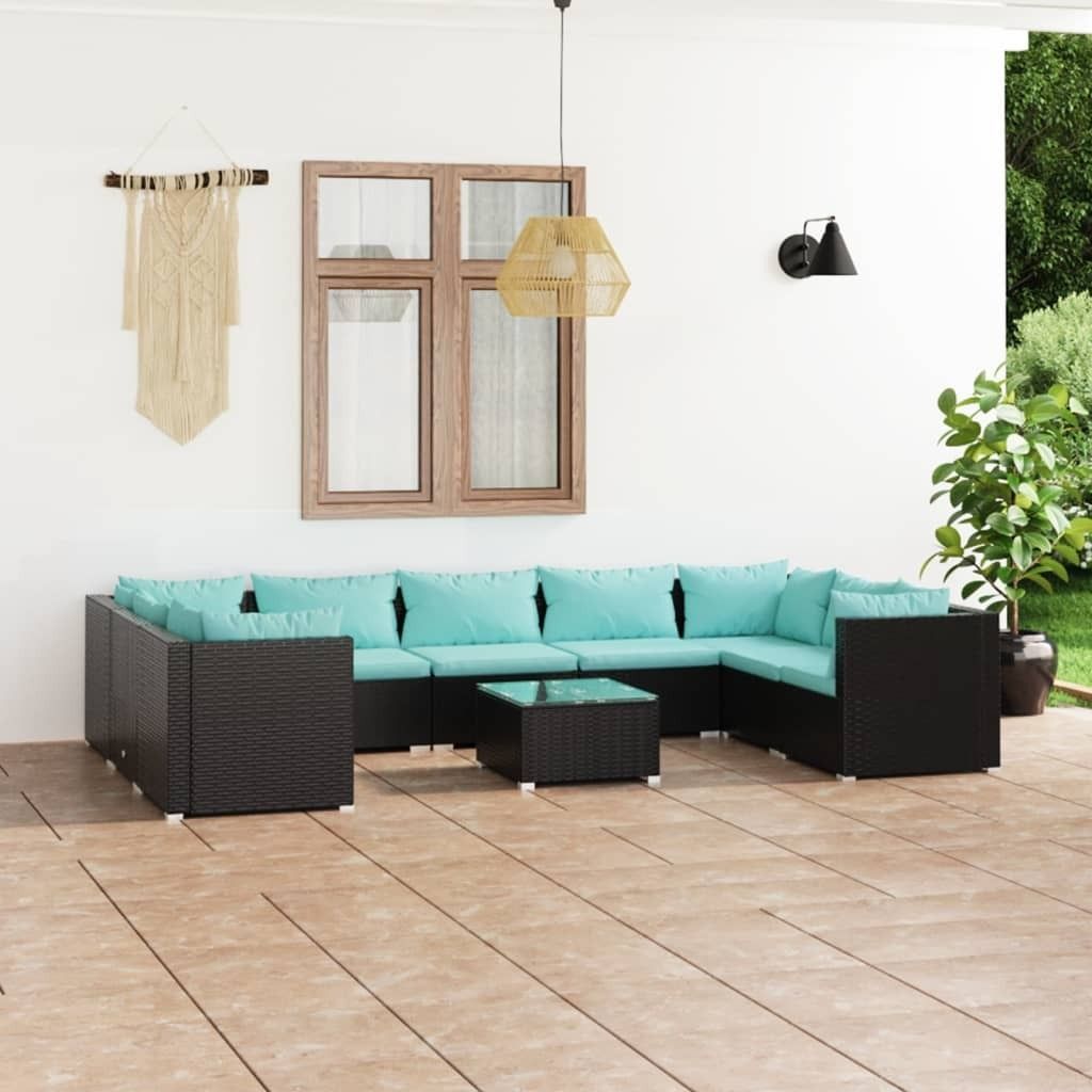 Maison Exclusive - 10-tlg. Garten-Lounge-Set mit Kissen Poly Rattan Schwarz