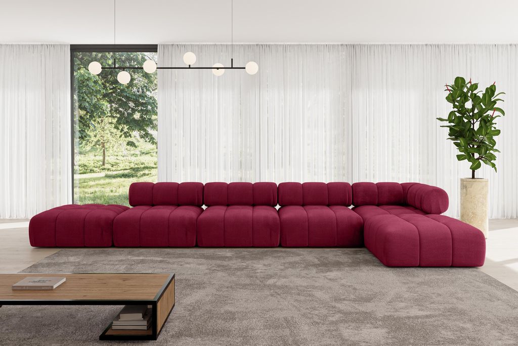 ALTDECOR Modulares Sofa Ecksofa in L-Form - Kerru-L3 - 475x190x70 cm Bordeauxrot universal, links/rechts Corner modular Sofa Eckcouch Couch Wohnlan...