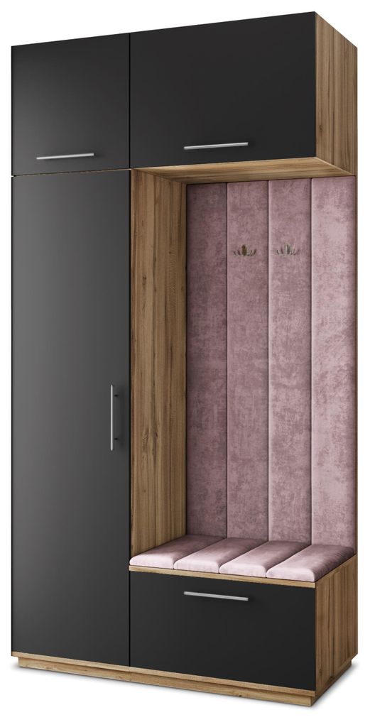 Masseno Garderobe-Set REMA 120/240/60 cm Modern Garderobenschrank Eiche Wotan, Veloursstoff MONOLITH 62 (Lila)