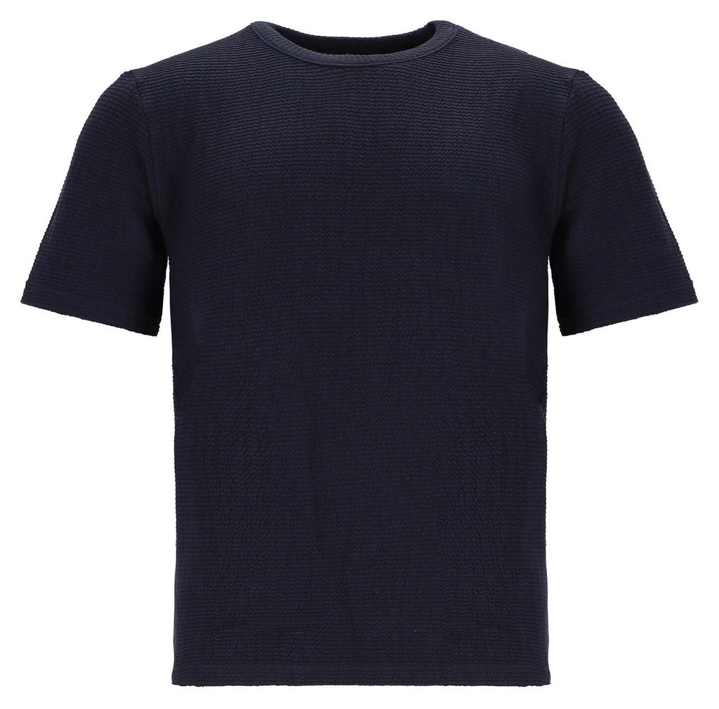 Baumfuchs Herren T-Shirt in gekräuselter Optik - Modisches Kurzarm-Shirt mit Rundhalsausschnitt in Dunkelblau Größe L