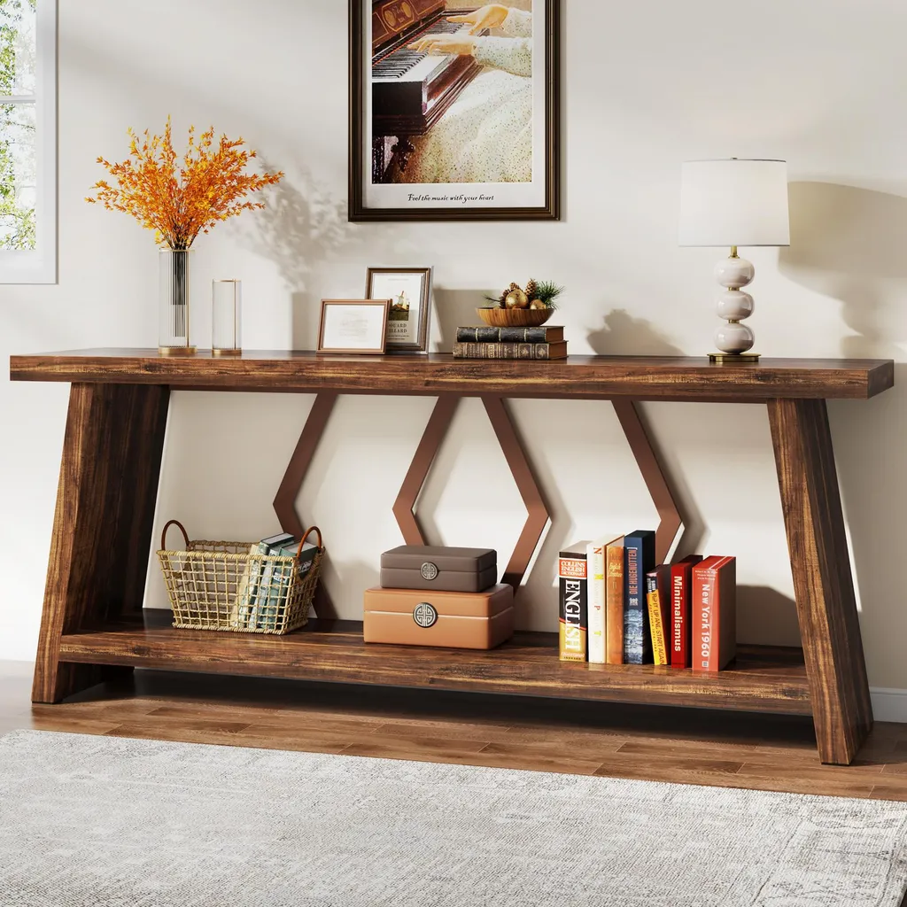 Table Console Salon Derrière Canapé Longue 180 cm Style Rustique