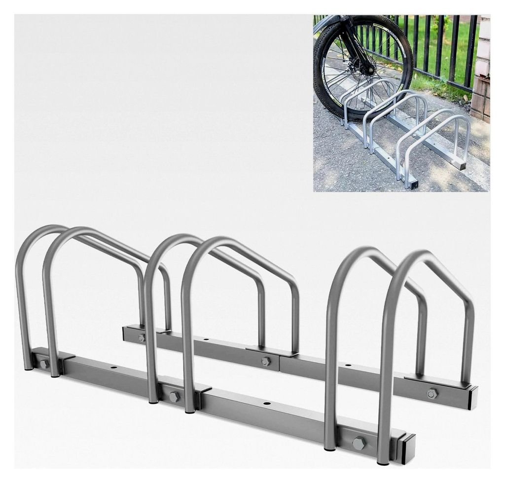Fahrradständer für 3 Fahrräder mit Reifenbreite von 35-55 mm, Bodenparker, einfache Montage, verzinkter Stahl, Maße 70,5 x 32 x 26 cm (Silber)