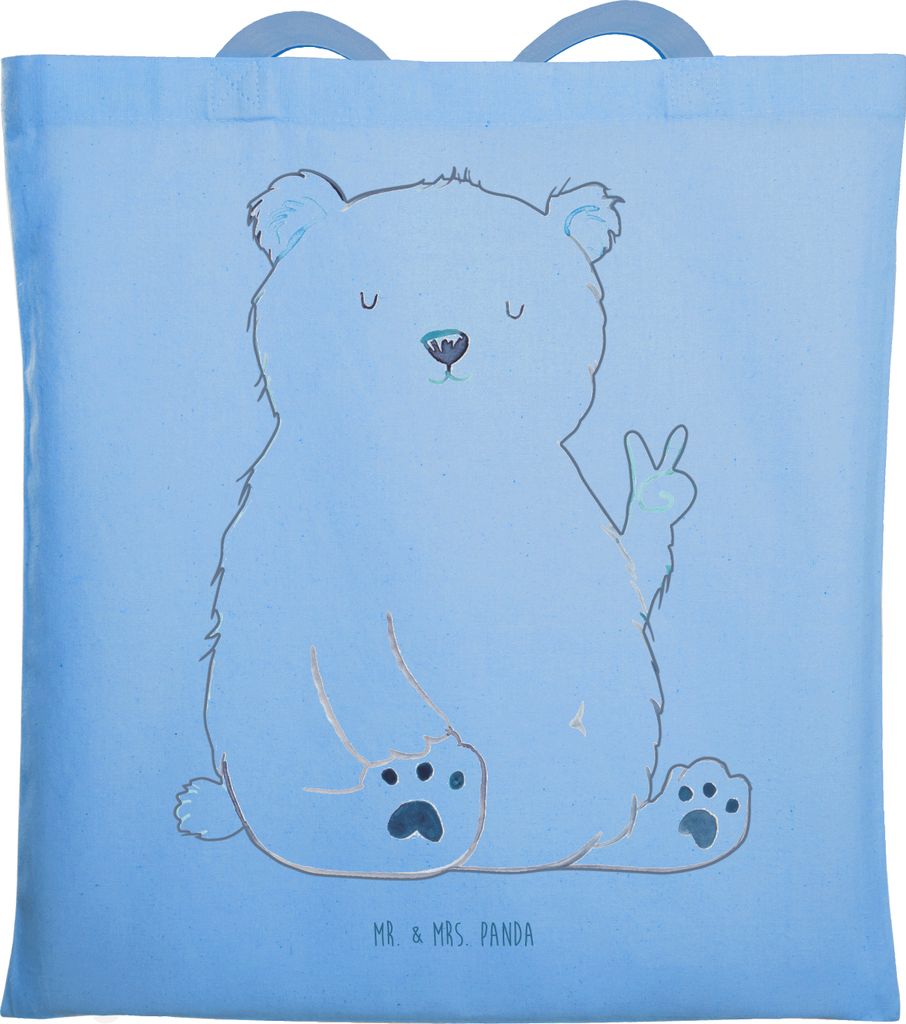 Mr. & Mrs. Panda Shopping Tasche Eisbär Faul - Sky Blue - Geschenk, Schultasche, Bär, Bürojob, Laptoptasche, Büro, Tote Bag, Homeoffice, Teddy,...