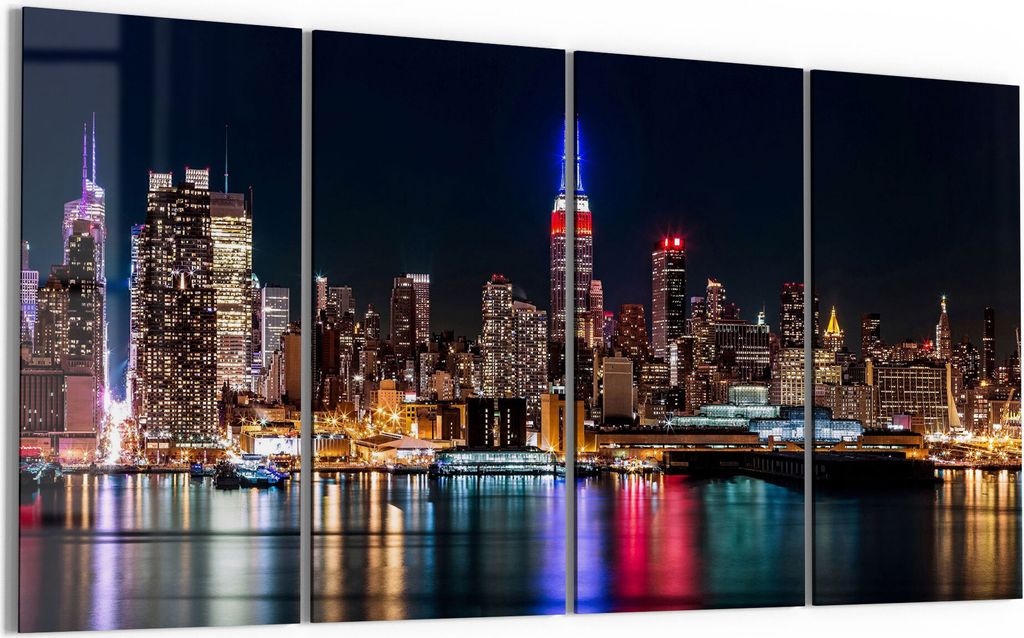 DEQORI Glasbild Echtglas 4x30x60 cm 'Chicago bei Nacht' Wandbilder XXL groß