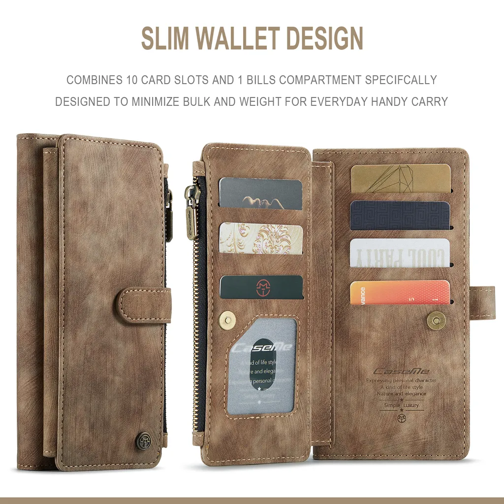 Galaxy A33 5G custodia del telefono cellulare, chiusura a zip custodia in Finto cuoio flip cover chiusura magnetica porta carte funzione stand portafoglio custodia protettiva per Samsung Galaxy A33 5G marrone - 2