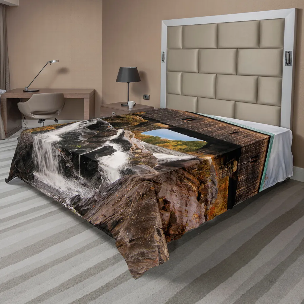 Drap décoratif pour lit double paysage automnal cascade et vieux chêne
