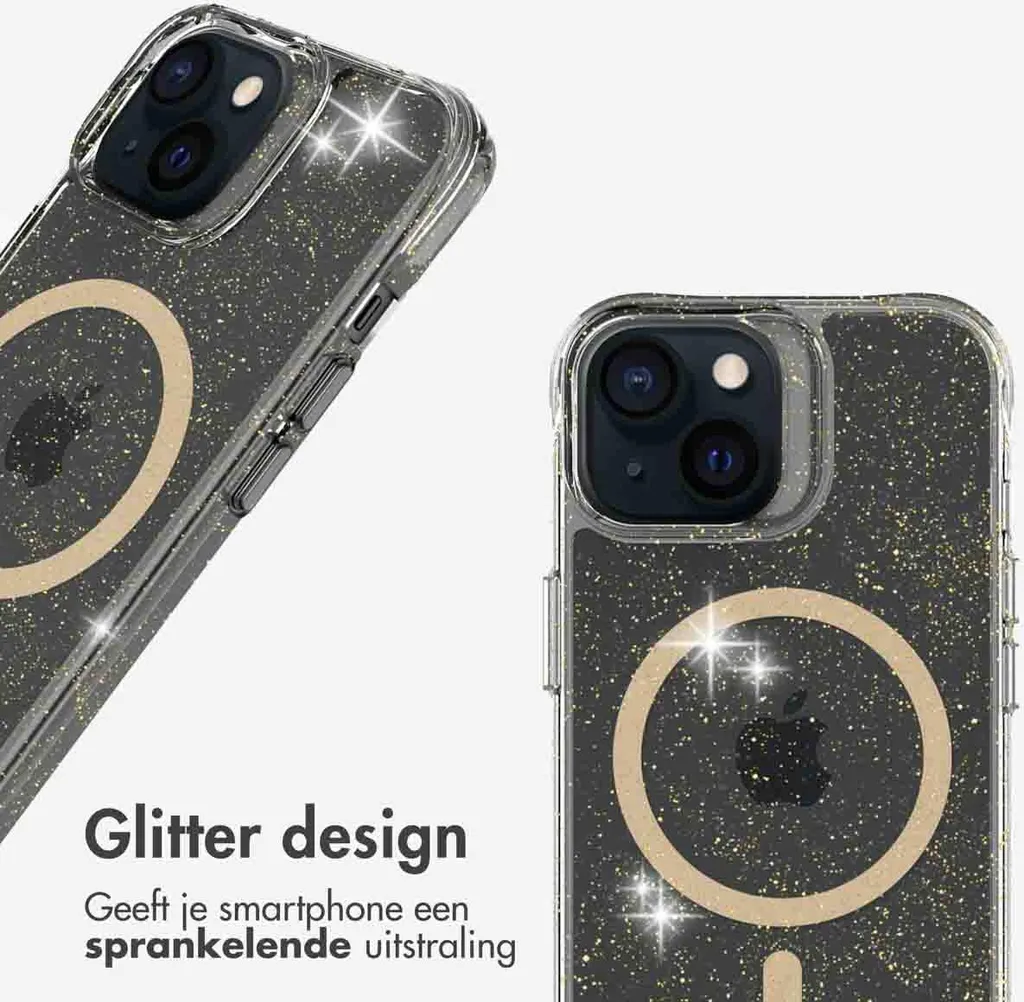 Custodia iPhone 15 MagSafe imoshion Glitter Oro - Trasparente e Robusta - 3