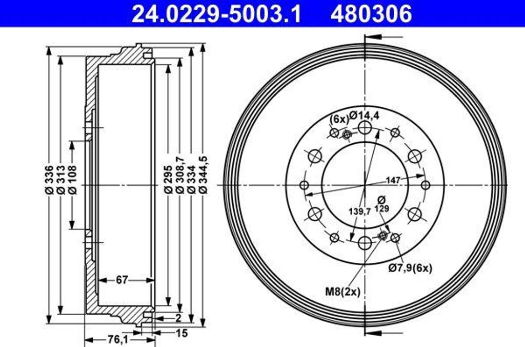 ATE 24.0229-5003.1 Bremstrommel OE 424310K130 kompatibel mit Hilux