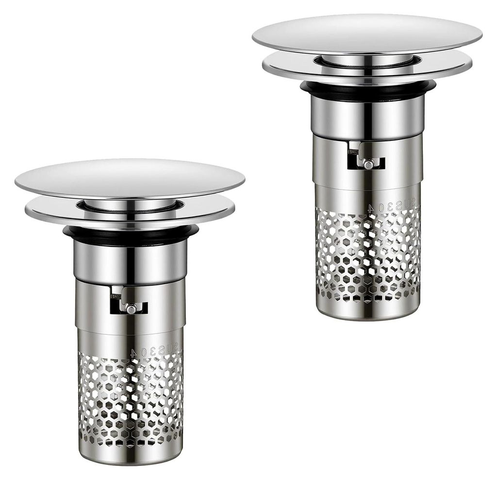 2 Stück Bodenablauf Filter aus Edelstahl, Pop-Up-Abflussstopfen mit herausnehmbarem Sieb für Dusche und Waschbecken 34-40mm