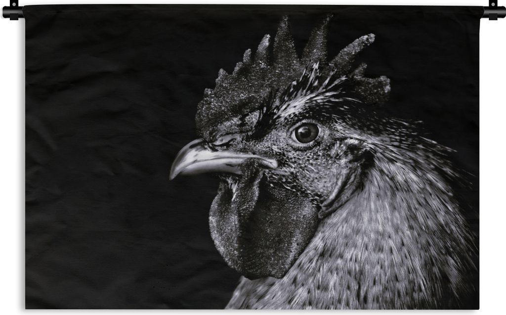 MuchoWow Wandteppich Wandbehang Hahn - Vogel - Schwarz - Weiß 120x80 cm Tapisserie Dekoration Wandtuch - Wanddekorationen - Wandtücher