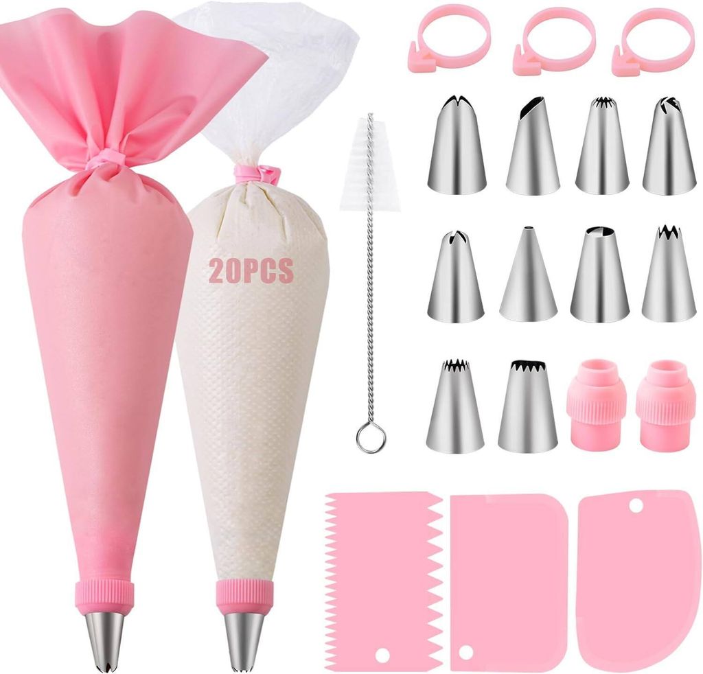 OKWISH Spritzbeutel mit Tüllen Set 40-teilig-10 Spritztüllen -Wiederverwendbare Silikonbeutel & 20 Einweg Spritzbeutel mit Reinigungsbürste & Ad...
