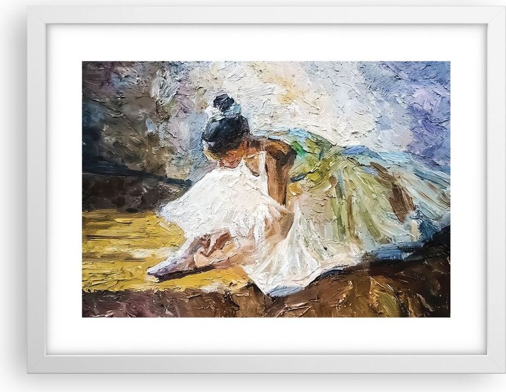 Gerahmtes Poster - Weißer Rahmen - Ballerina Mädchen Öl - 40x30 cm - Wand Bild - Wanddeko - Wandbilder - Kunstposter - Wandposter - Bilderrahmen...