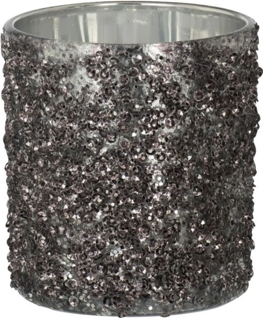 Petit bougeoir décoratif pailleté gris anthracite J-Line Ø 7 cm