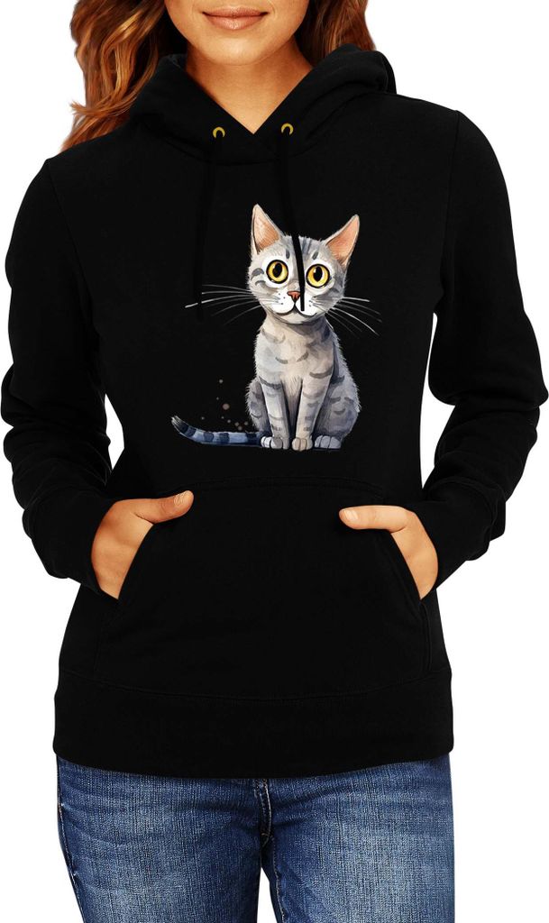 Damen Kapuzenpullover Funny Cats Breeds Serrade Petit Cat, Lady XL / Schwarz