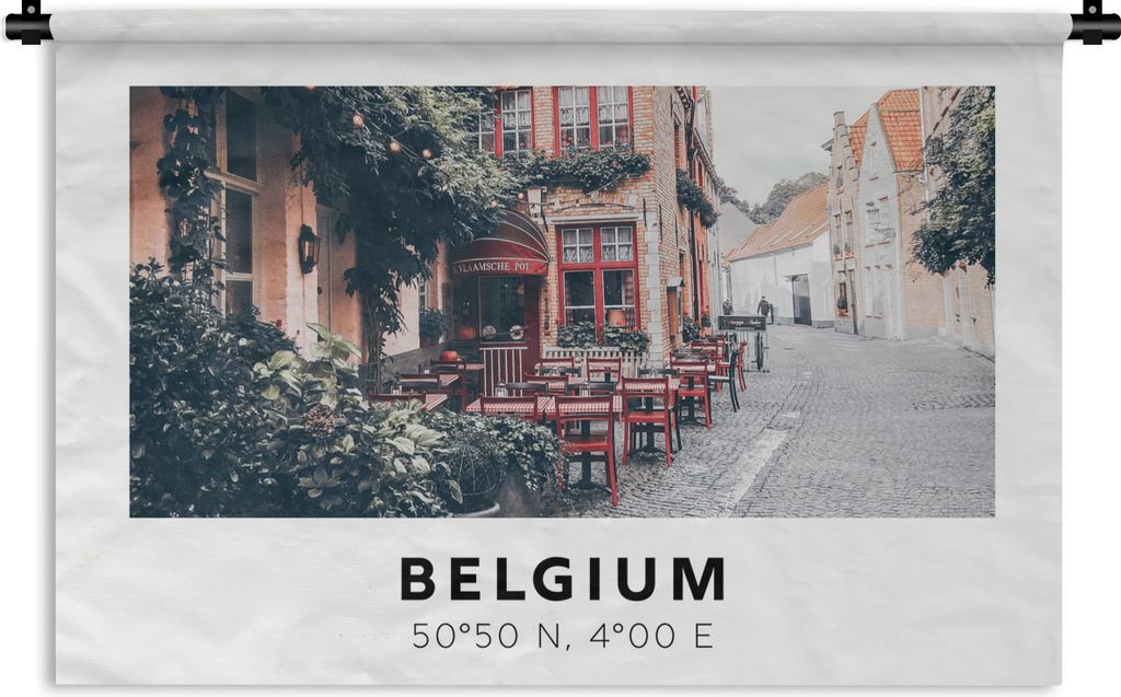 MuchoWow Wandteppich Wandbehang Terrasse - Belgien - Rot - Café 120x80 cm Tapisserie Dekoration Wandtuch - Wanddekorationen - Wandtücher