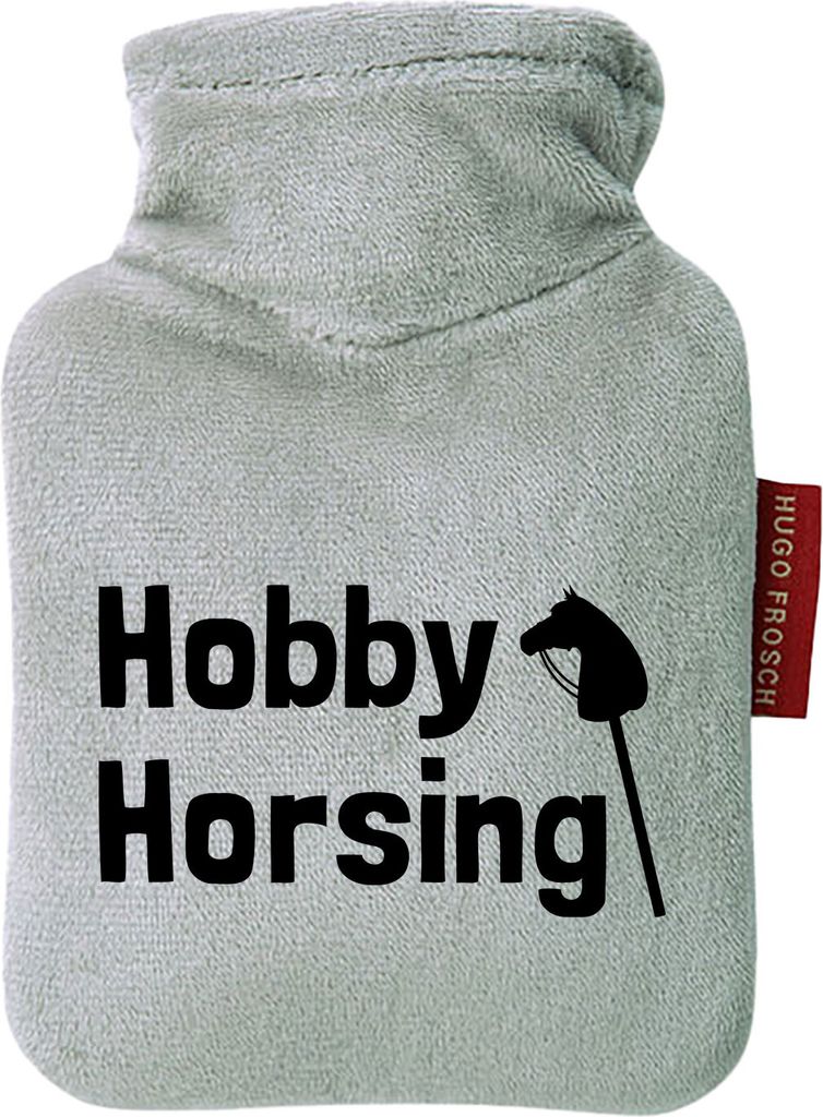 Huuraa Mini-Wärmflasche Hobby Horsing Steckenpferd 0,2 Liter Grey Mini Veloursbezug Taschenwärmer Geschenkidee