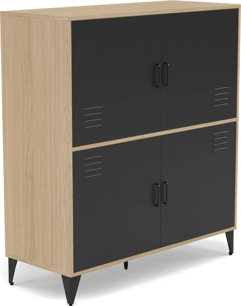 Vaisselier moderne 2 portes effet bois et métal noir style loft
