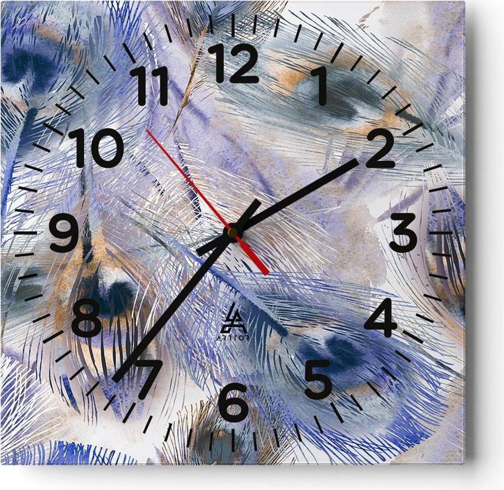 Wanduhr - Quadrat - Glasuhr - Pfau Feder modern - 30x30cm - Schleichendes Uhrwerk - Lautlos - zum Aufhängen bereit - Dekoration Modern - Wanddekor...