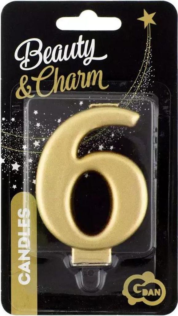 Kerze Zahl 6, metallic gold, 8 cm