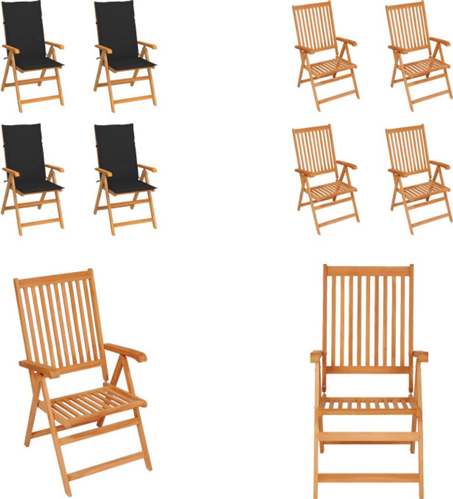 vidaXL Gartenstühle 4 Stk. mit Schwarzen Kissen Massivholz Teak - Gartenstuhl - Gartenstühle - Gartensessel - Klappstuhl