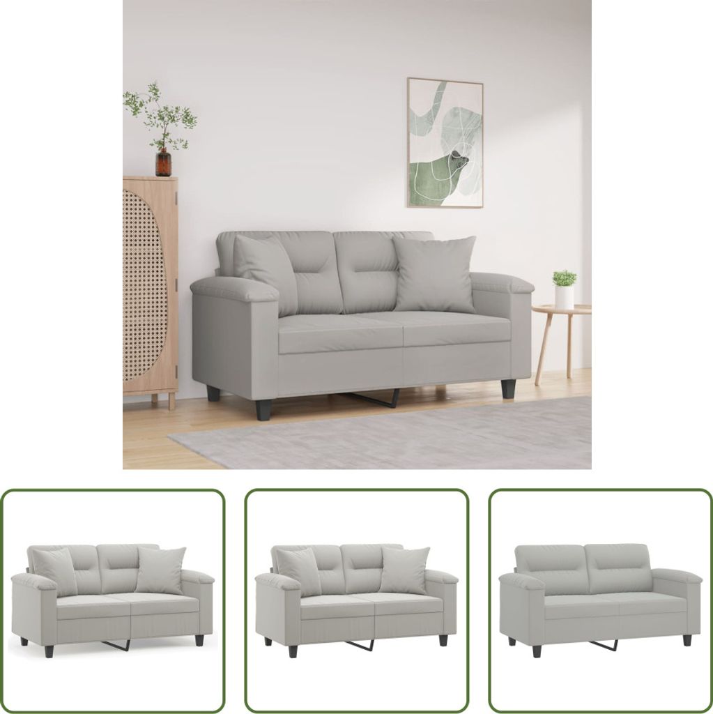 The Living Store 2-Sitzer-Sofa mit Kissen Hellgrau 120 cm Mikrofasergewebe