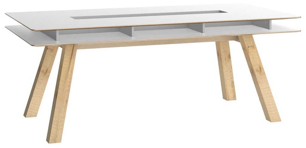 Esstisch Minnea 34, Farbe: Weiß / Eiche - Abmessungen: 200 x 100 cm (B x T)