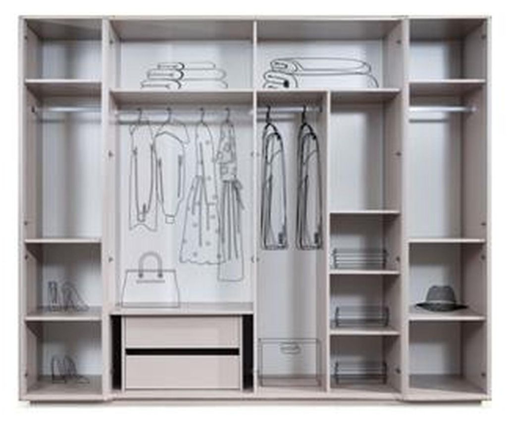 Luxus Kleiderschrank Holzschrank Garderobenschrank mit Spiegel Beige
