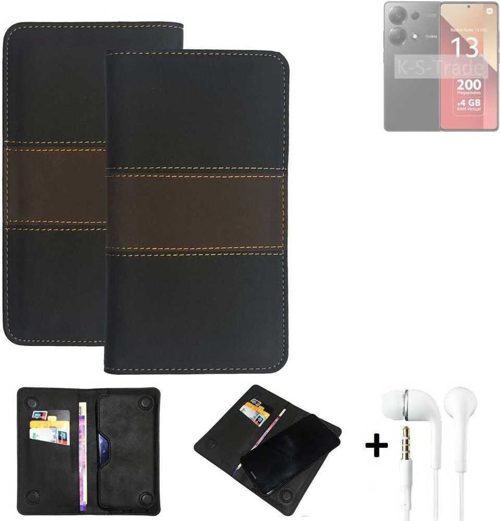 K-S-Trade Handyhülle + Kopfhörer kompatibel mit Xiaomi Redmi Note 13 Pro 4G Schutzhülle Walletcase Bookstyle Tasche Schutz Case Hülle Wallet Cover