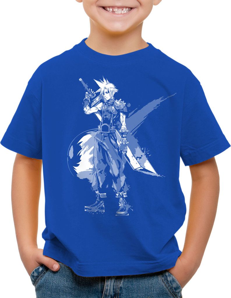 style3 Cloud Strife T-Shirt für Kinder final 7 VII chocobo sephiroth, Farbe:Blau, Größe:116