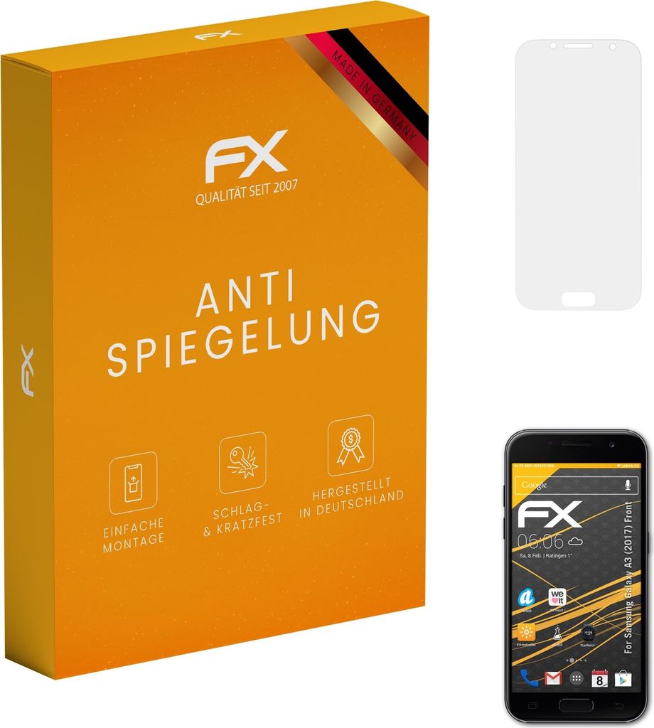 atFoliX FX-Antireflex 3x Schutzfolie kompatibel mit Samsung Galaxy A3 (2017) Front Displayfolie