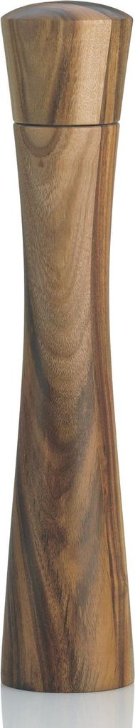 A wooden salt or pepper mill on a white background.