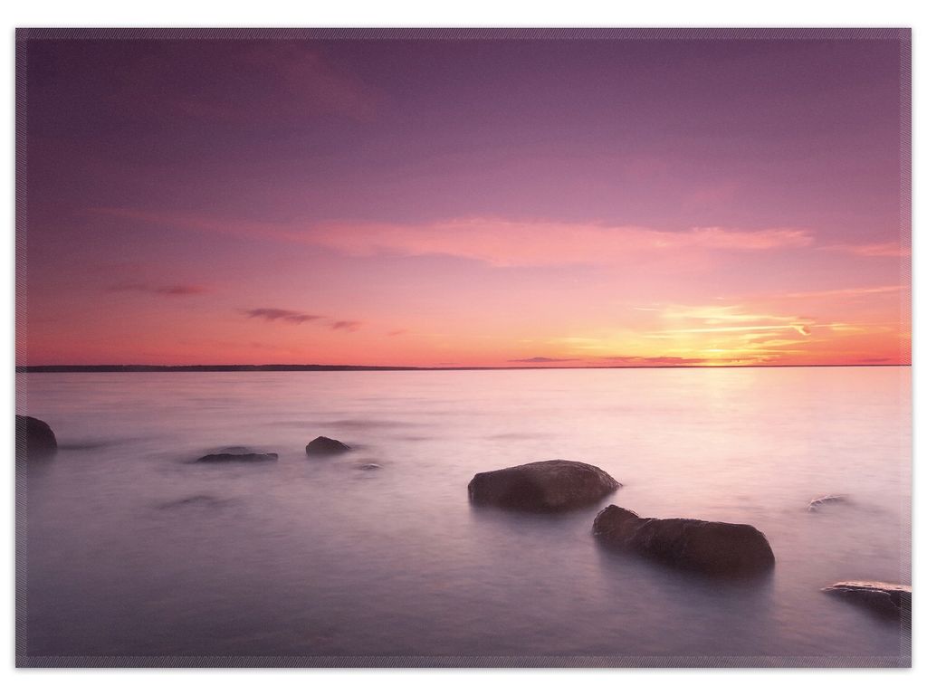 Wallario Premium Teppich, Größe 50 x 70 cm, Nebel am See bei Sonnenuntergang
