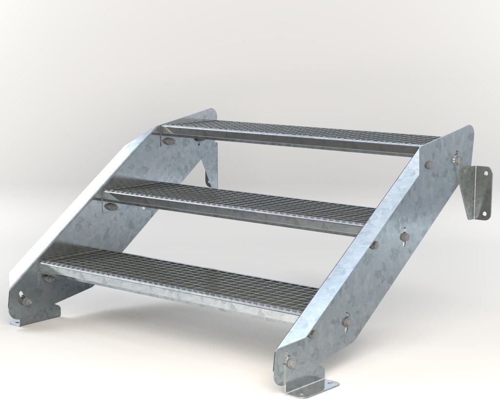 Stahltreppe 3 Stufen bis Höhe 64 cm, Laufbreite : 100 cm kein Geländer ST 3 (31 / 9 mm schmal)