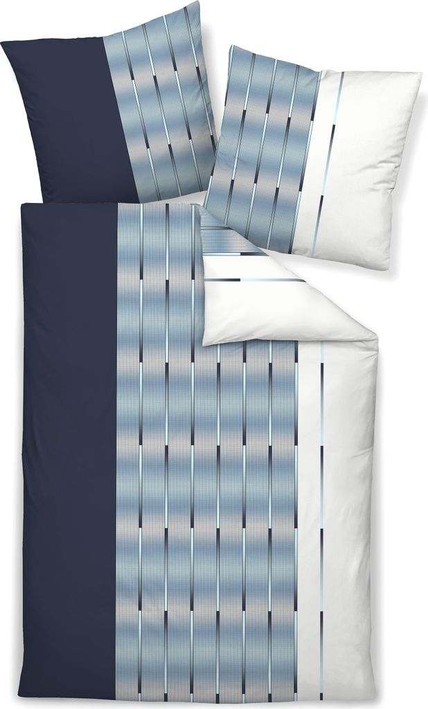 Traumschloss Mako Satin Bettwäsche Deluxe - Streifen - nachtschattenblau perlblau 155 x 220 cm modern gestreift, blau, weiß