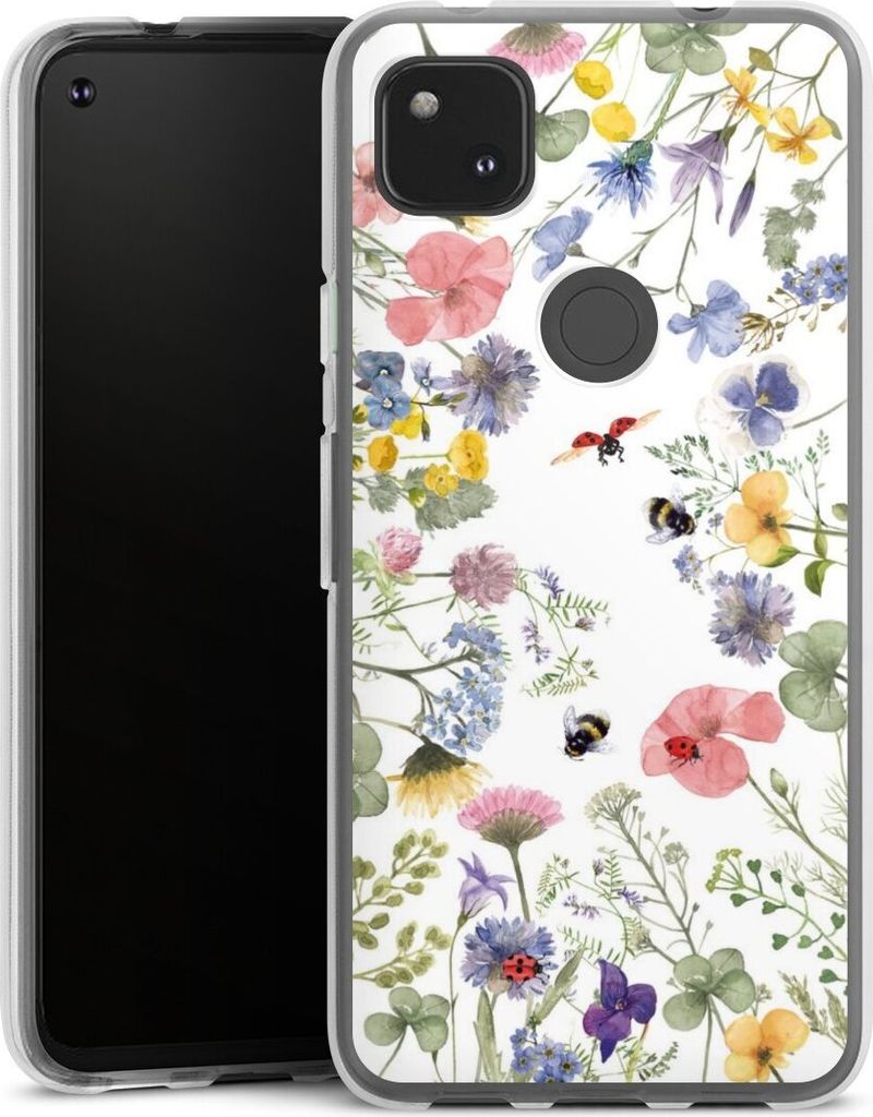 DeinDesign Handyhülle für Google Pixel 4a Silikon Hülle Case Smartphone Schutzhülle Biene Blumen Muster