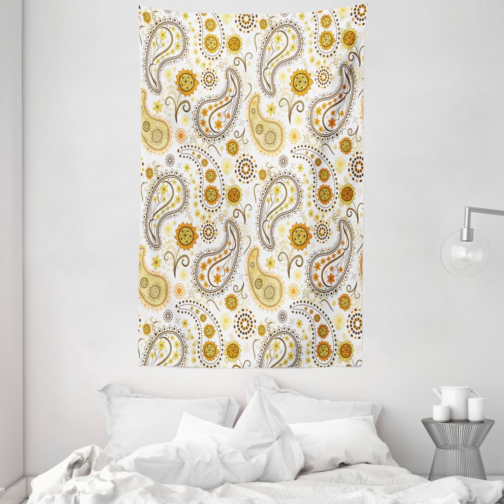 ABAKUHAUS Paisley Wandteppich und Tagesdecke, Blumen aus Weiches Mikrofaser Stoff Waschbar ohne Verblassen Digitaldruck, 140 x 230 cm, Orange Gelb ...