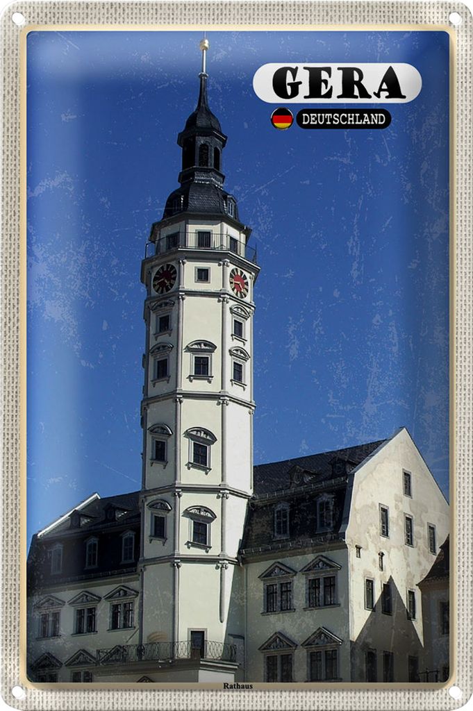 Blechschild Städte Gera Rathaus Altstadt Architektur 18x12cm