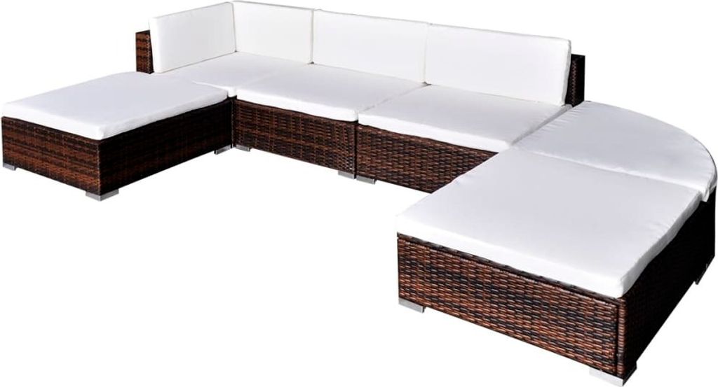 6-tlg. Garten-Lounge-Set mit Kissen Poly Rattan Braun