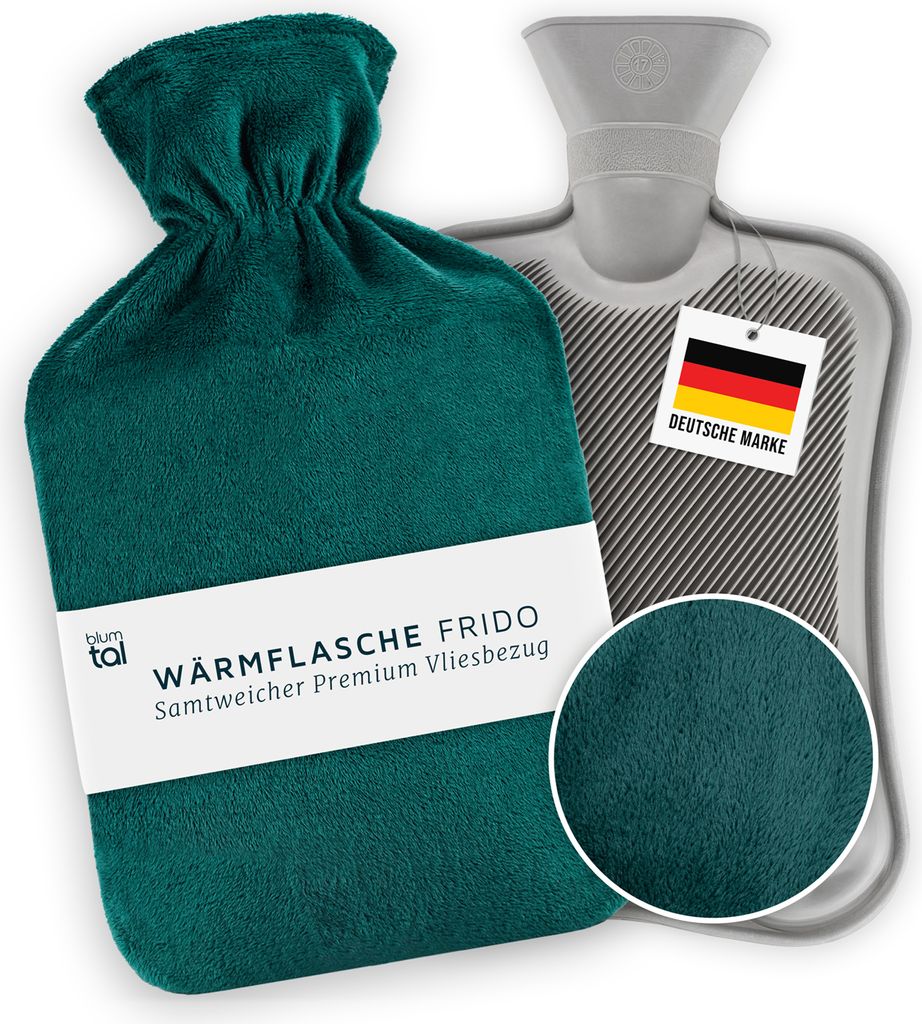 Blumtal Wärmflasche mit Premium Vliesbezug in Samtoptik - Produktbild 