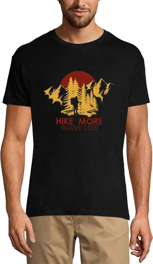 Herren Grafik T-Shirt Mehr wandern weniger Sorgen machen – Hike More Worry Less – Öko-Verantwortlich Vintage Jahrgang Kurzarm Lustige Druck Ge...