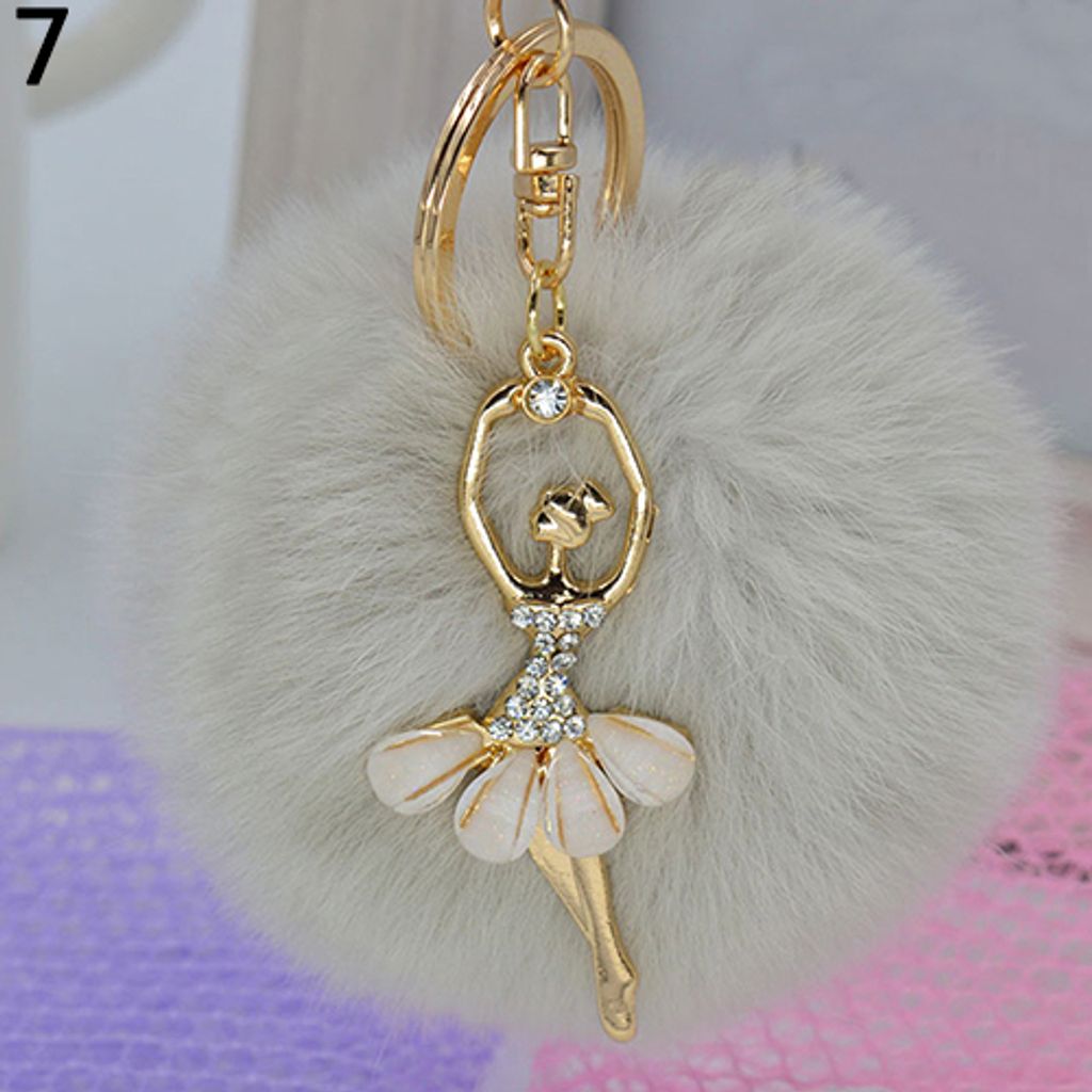Damen-Schlüsselanhänger mit niedlichem Engelspelzknäuel, Handtasche, Schlüsselanhänger, Auto-Schlüsselanhänger-Grau