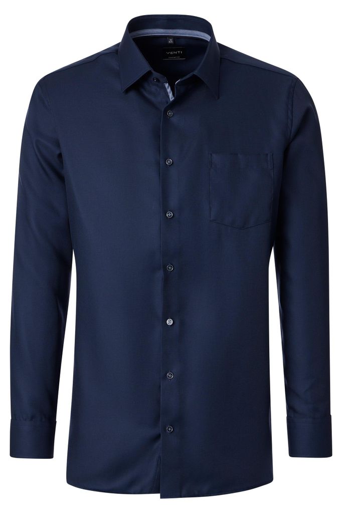 VENTI Herren Businesshemd Langarm Kent Comfort-Fit Marine 48