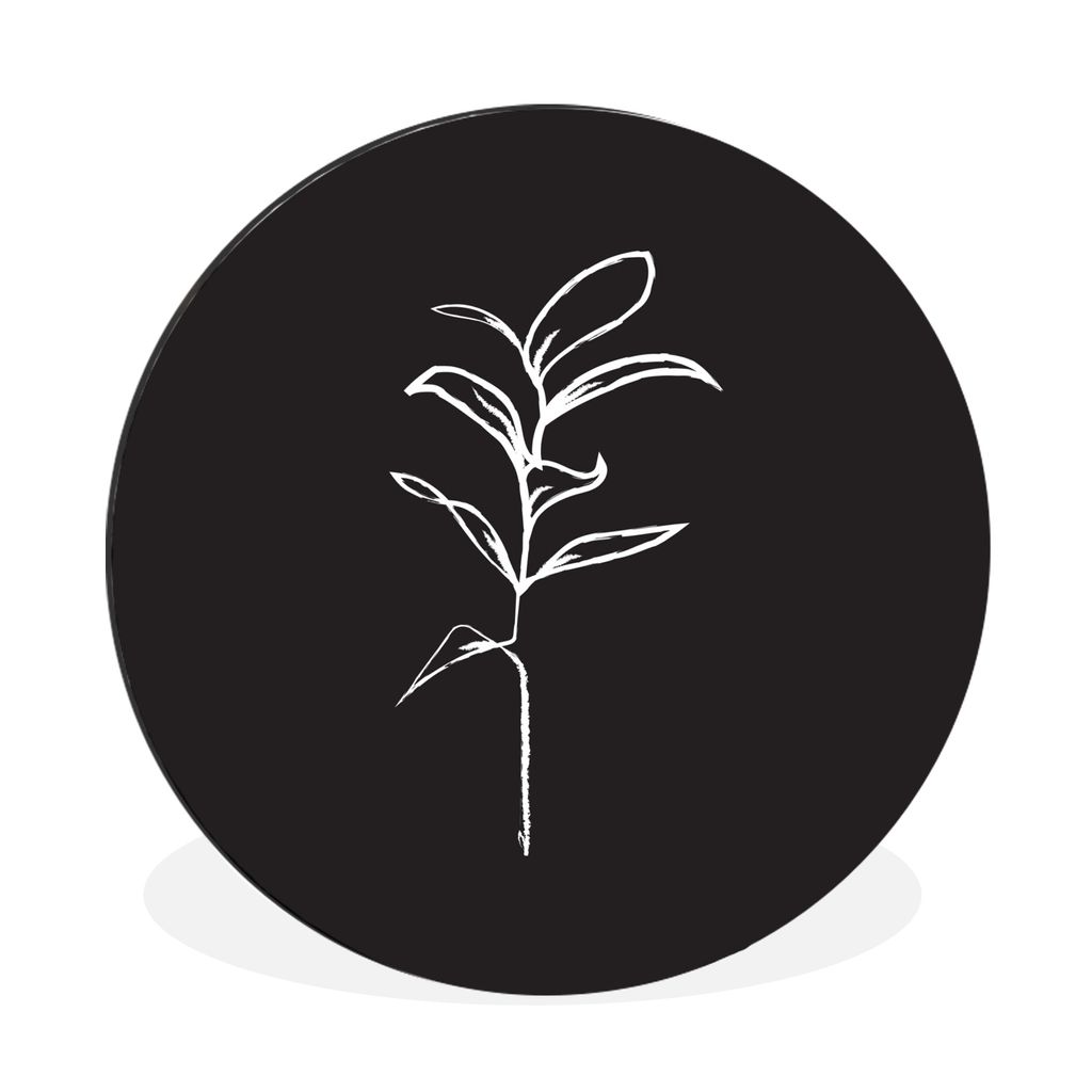 MuchoWow Aluminium Wandkreis Pflanzen - Blätter - Strichzeichnungen Ø 90 cm Wanddeko Modern Wohnzimmer - Mauerkreis - Wandbilder - Runde Bild -...